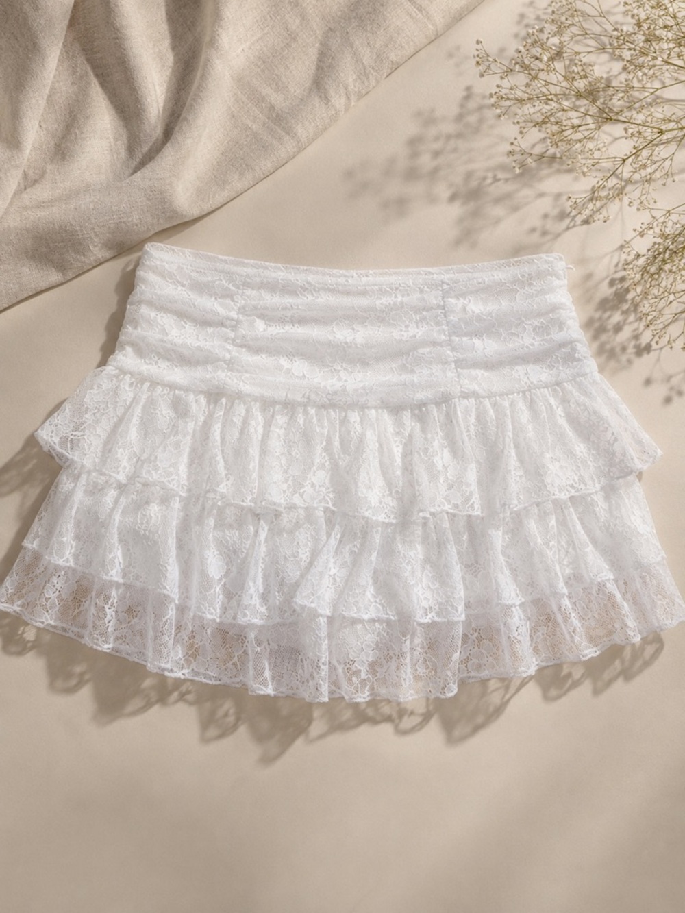 White Lace Tiered Mini Skort